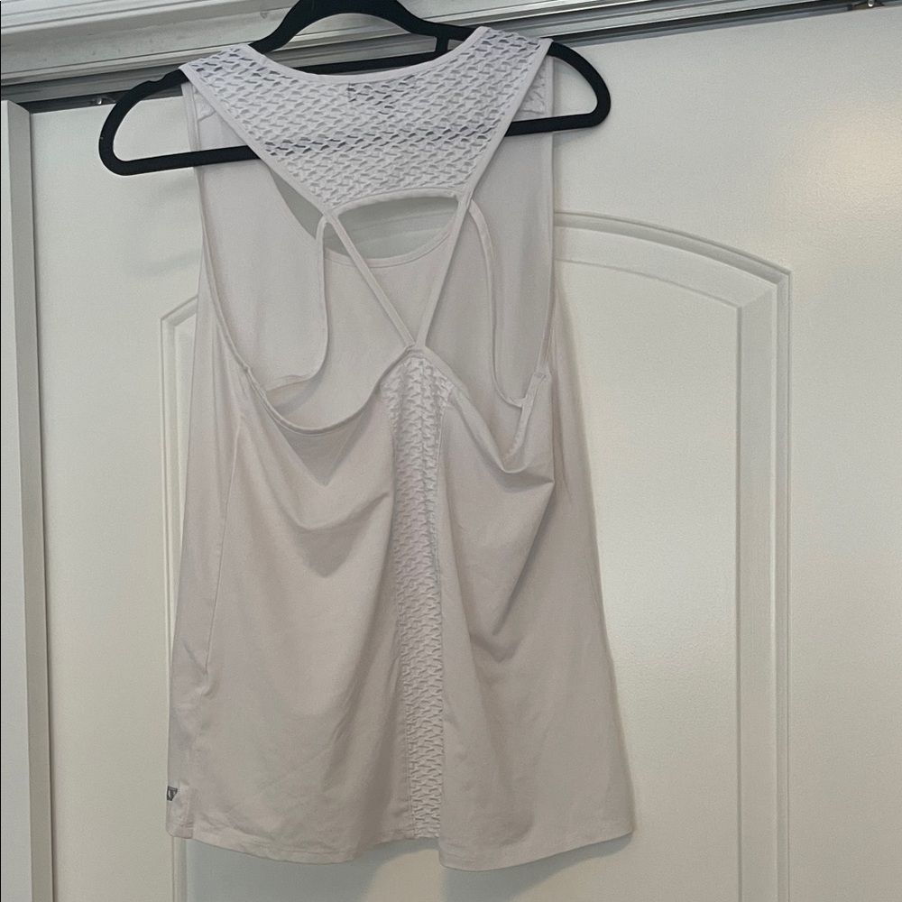 NWOT! White workout shirt with mesh strappy back - Picture 3 of 4